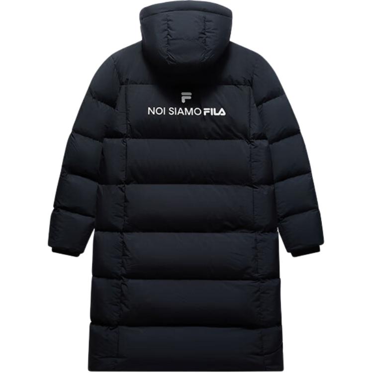 FILA Fusion FOB Series Loose Fit Zipper Hooded Comfortable Warm Long Down Jacket Men outerwear Black T11U443907F-BK