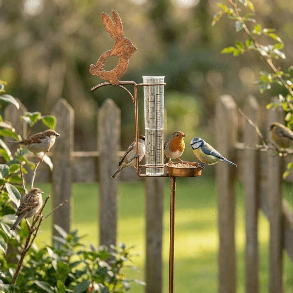 Rabbit Stake Garden Rain Gauge Removable Yard Rain Meter Bird Water Drinker Garden Decoration