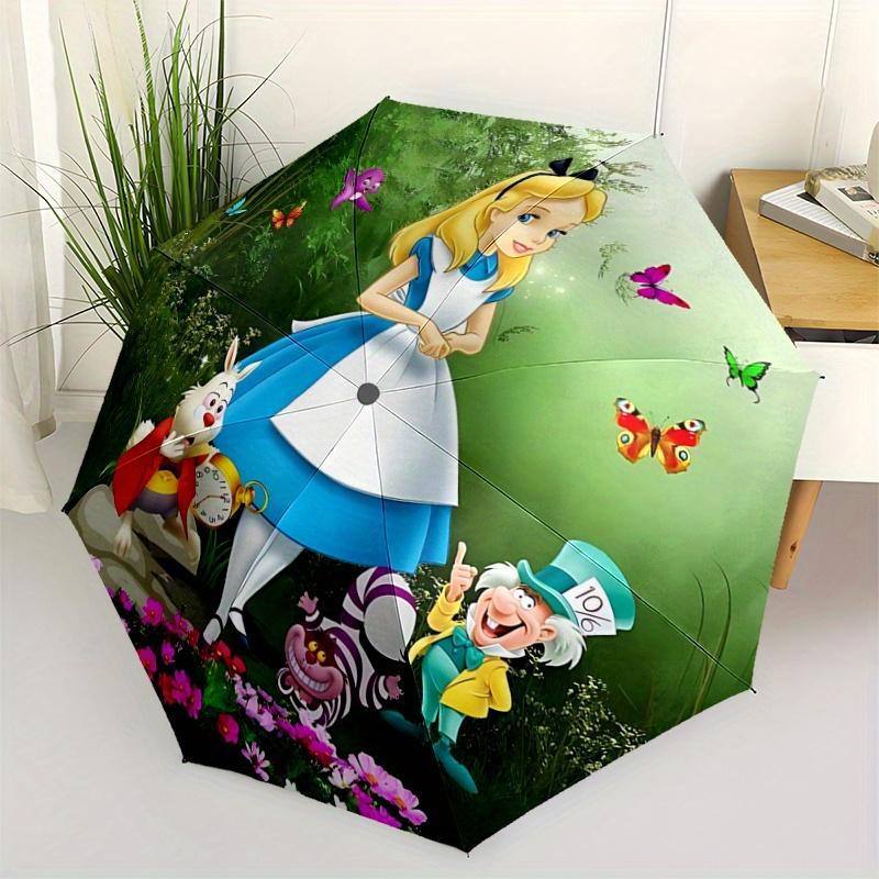 1pc Alice in Wonderland Pattern Umbrella, Fashionable, Personalized, High-Value Folding Umbrella, a Must-Have for Summer, 8-Rib Durable Iron