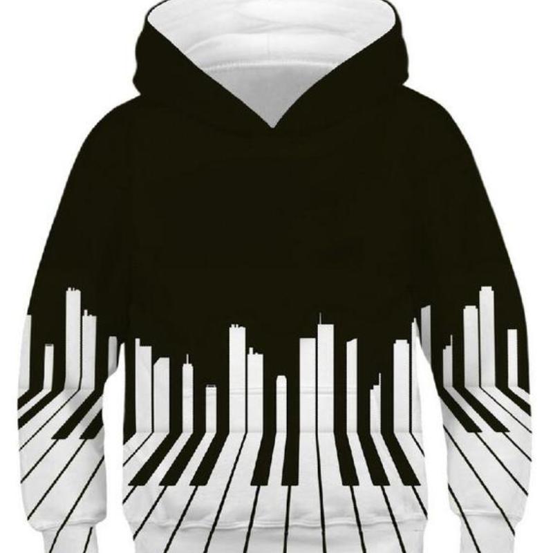 Детские спортивные толстовки, черные/белые детские толстовки с 3D принтом, пуловер с длинными рукавами для детей младшего возраста, свитера с капюшоном для мальчиков и девочек 4–13 лет