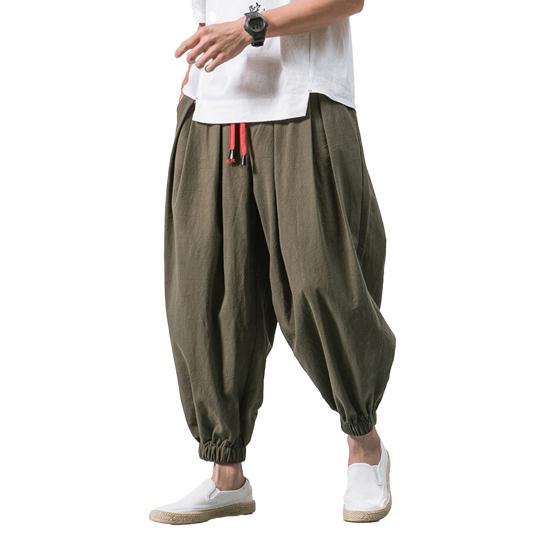 Men Harem Pants Drawstring Waist Baggy Drop Crotch Trousers Casual Loose Trousers with Elastic
