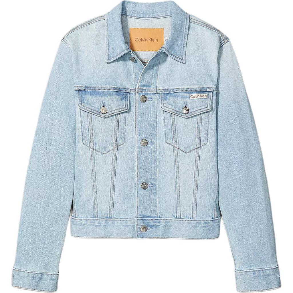 Calvin Klein Solid Color Lapel Single-Breasted Long Sleeve Denim Jacket Women Jackets Medium-Blue 40730WP-400