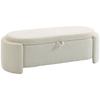 Storage Bench Oval End Of Bed In Teddy Fleece With Wide Seat 129 X 48.5 X 44 Cm Cream