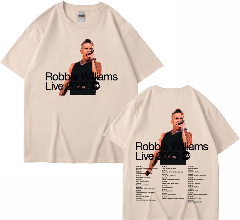 Robbie Williams Live 2025 Tour Cover Tshirts Men Women High Street Hip Hop Punk T Shirt Summer Casual Short Sleeve Tshirt Tops