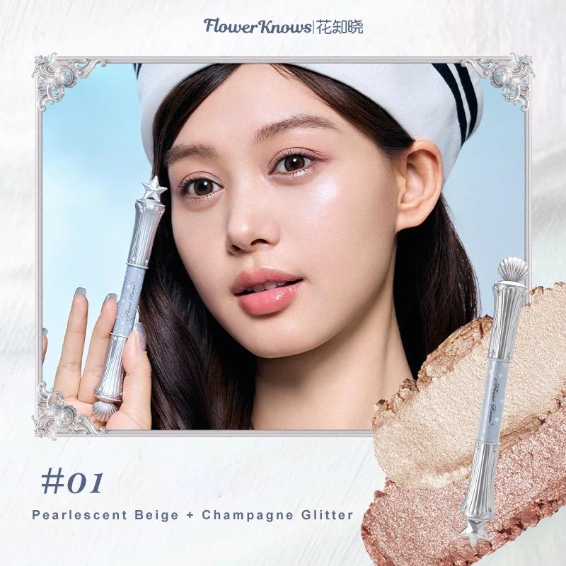 Flower Knows Двусторонний хайлайтер для зоны под глазами с перламутровым эффектом - Водонепроницаемый и устойчивый к смазыванию инструмент для макияжа