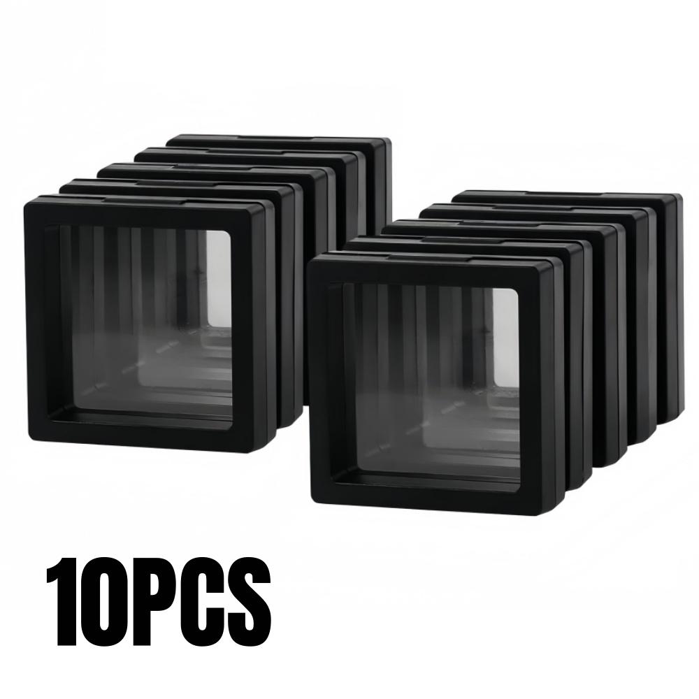 PE Film Display Box 3D Floating Coin Ring Necklace Earring Packaging Box 7x7cm Transparent Visible Jewelry Dustproof Storage Box