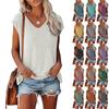 Womens' Fashionable And Casual Solid-color Basic V-neck Short-sleeved Top