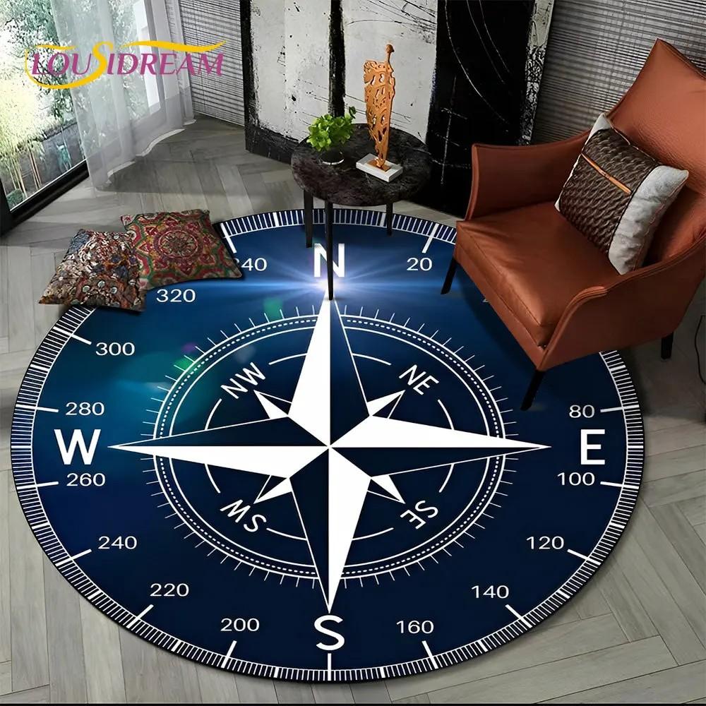 Vintage Nautical Compass Print Round Area Rug Non Slip Floor Carpet for Living Room Home Decor