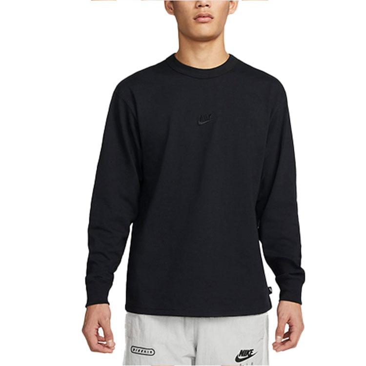 Nike Спортивная одежда Premium Essentials Твердая футболка с длинным рукавом с круглым вырезом Мужские топы Черные DO7391-010