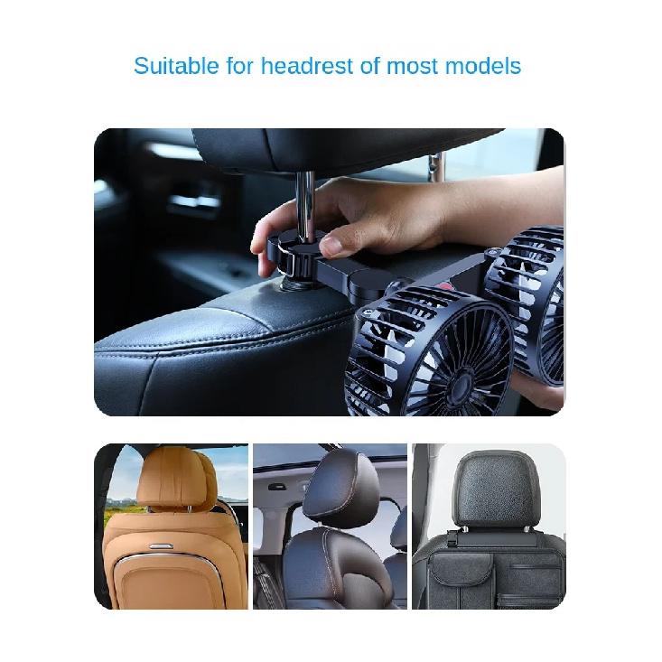 Car mounted rear electric fan with USB interface for car use, 12V 24V, large truck interior, rear seats, silent and powerful