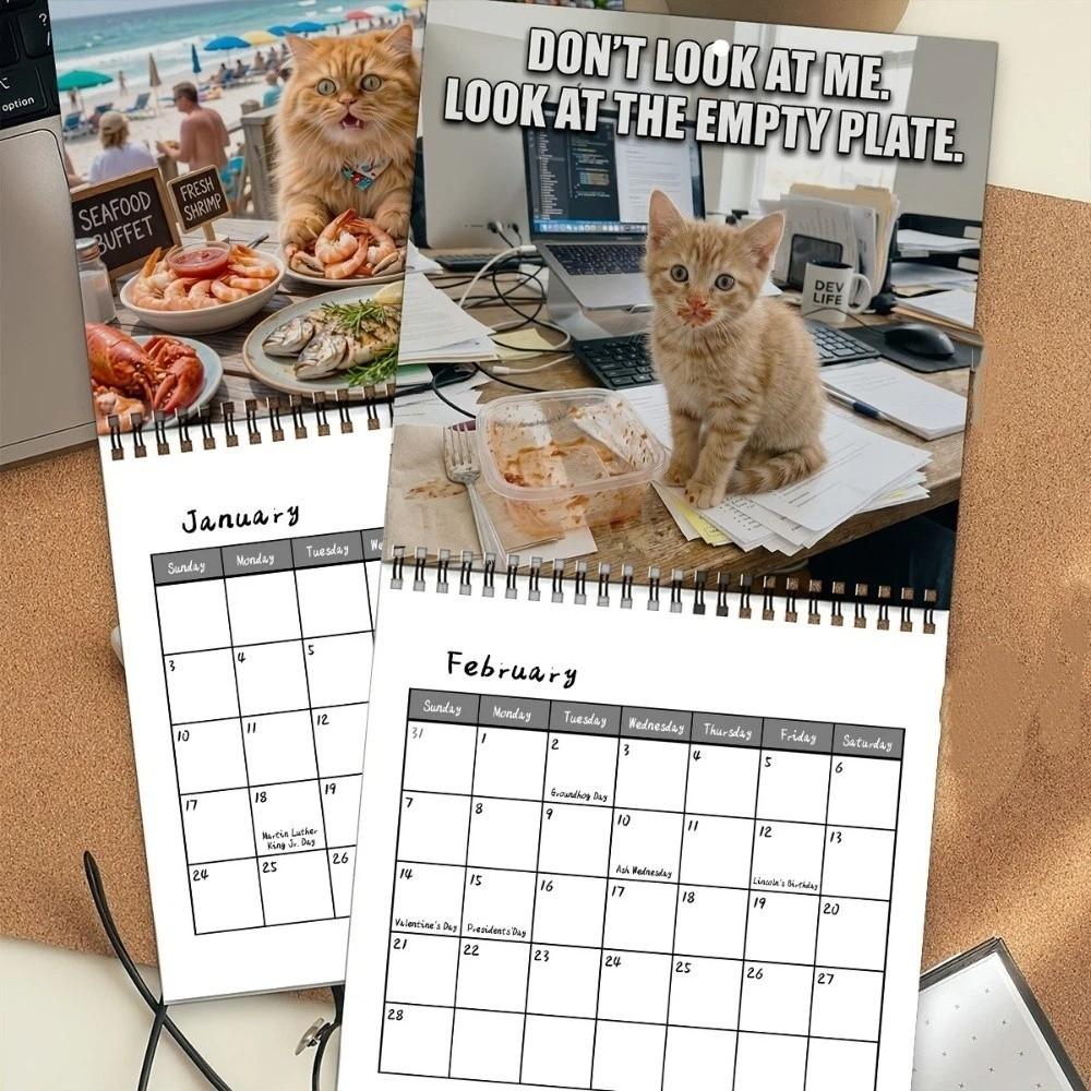 Coil Bound 2027 Cat Wall Calendar 12-Month Wall Hanging Calendar Cat Theme Monthly Calendar Office
