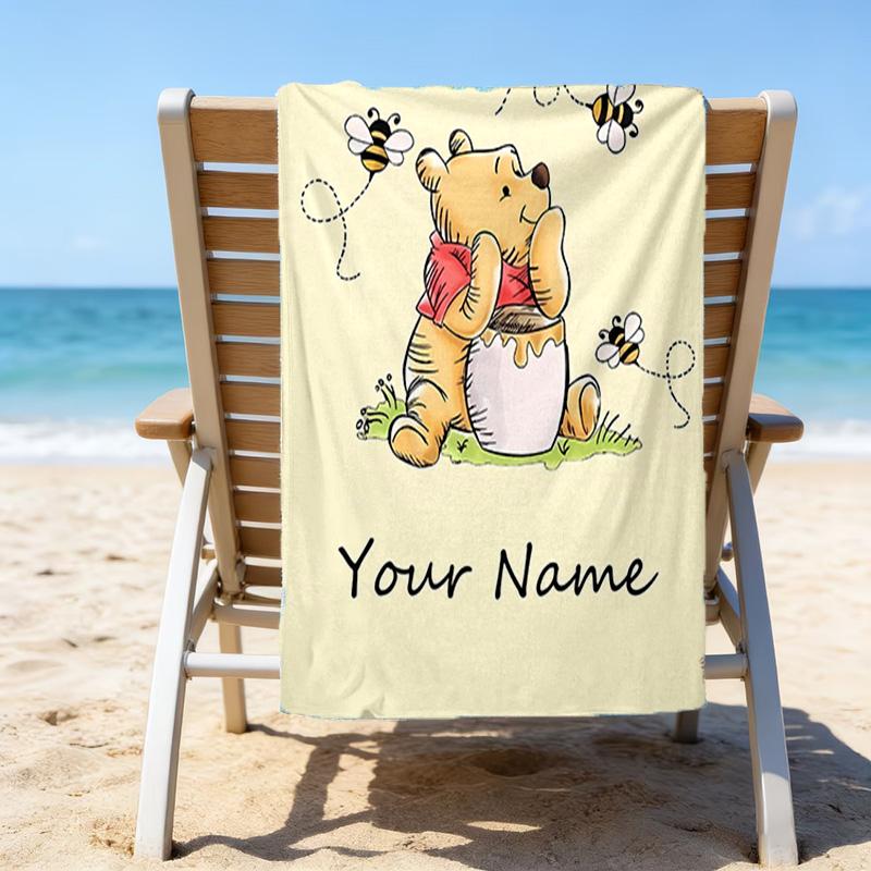 1pc Winnie7 Beach Towel with Custom Name, Beach/Swimming/Bath/Picnic/Camping Towel, Suitable for Seaside Beaches