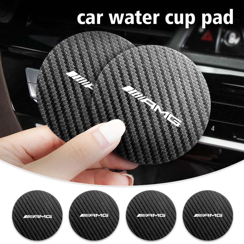 BLZ3 Carbon Fiber Car Coaster Water Cup Mat Drink Anti-slip Pad For Mercedes Benz AMG C180 C300 W124 W176 W177 C200 C260 GLC CLE CLA