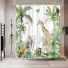 GAEJungle Занавеска для душа Животные Джунглей Лес Жираф Слон Тропический Дождевой лес Сафари Зеленое Растение Дикая природа Попугай Акварельное Шоу