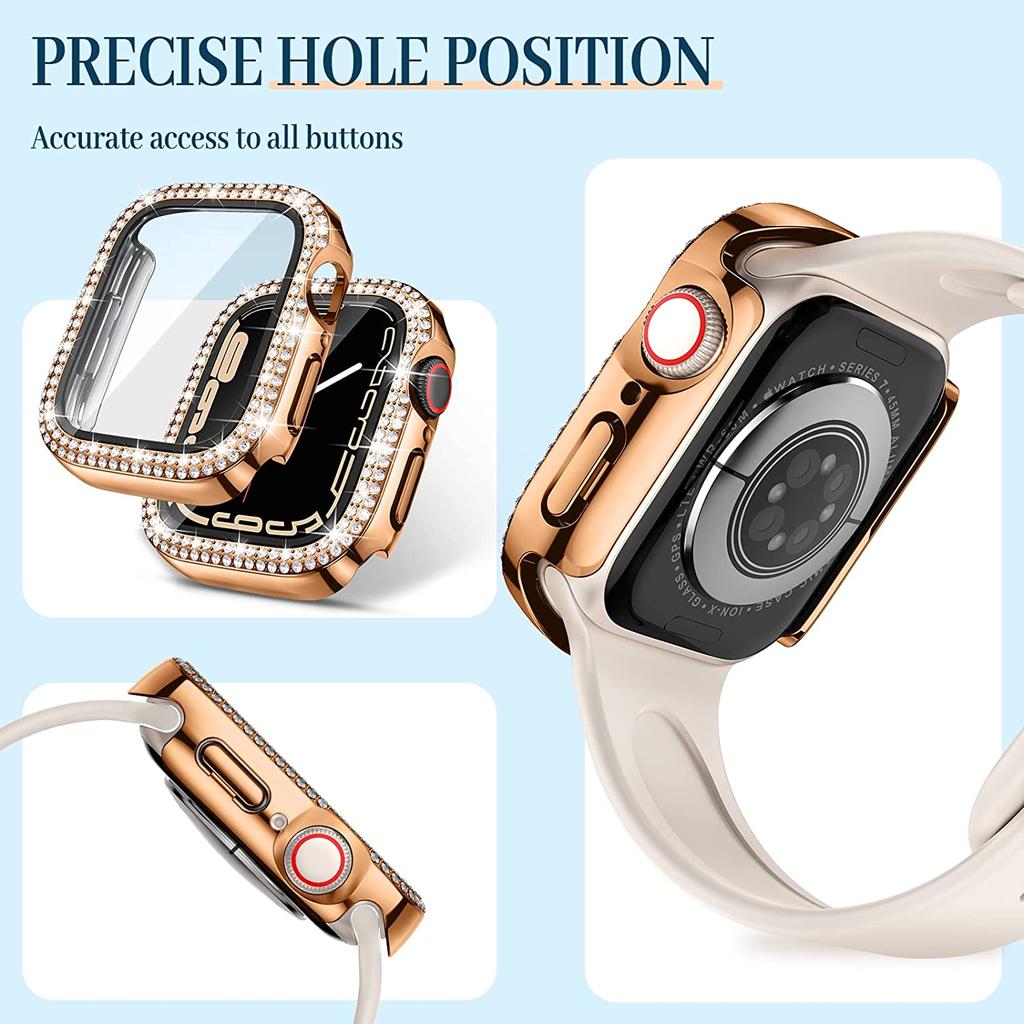 Diamond+Tempered Film Cover For Apple Watch Ultra 49mm 45mm 44mm 41mm 40mm 42mm 38mm Glass Protective Case For iWatch Series 9 8 7 6 5 SE Shell