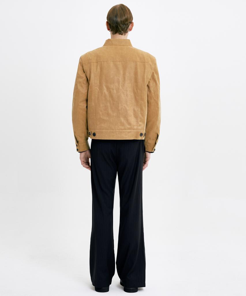 WUNDER GEIST Pleated Faux Leather Suede Camel Jacket
