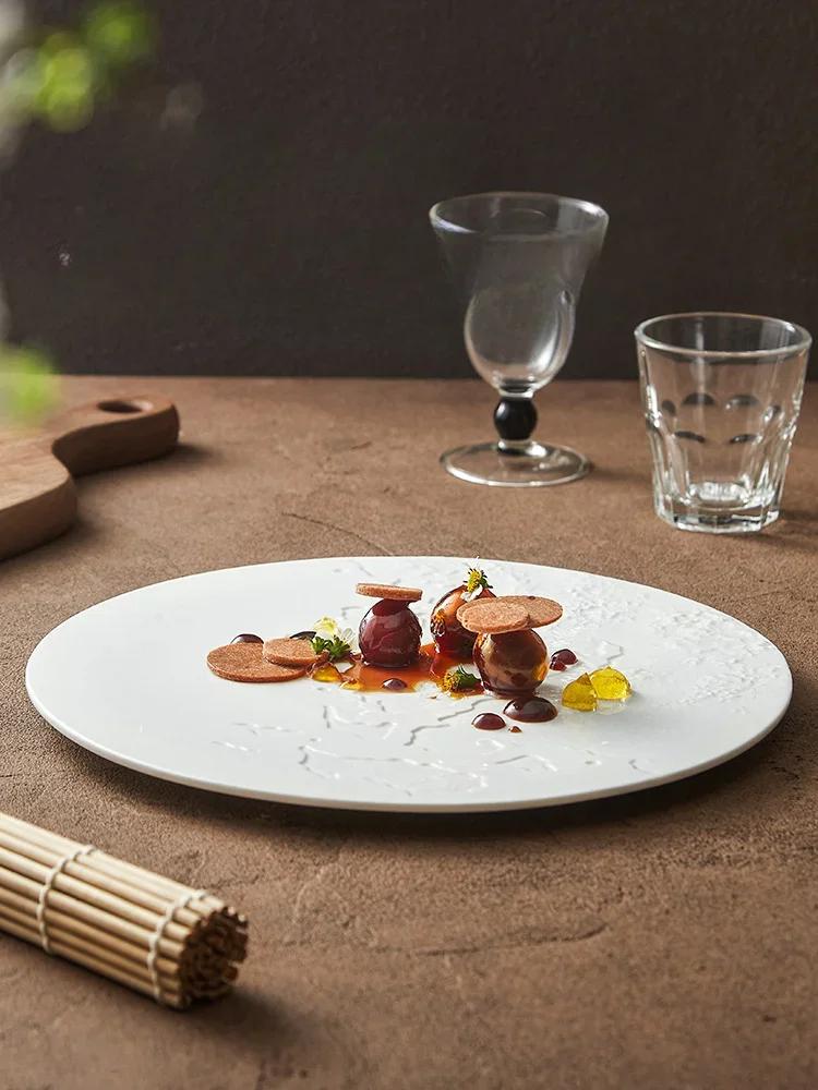 Rock Pattern Map Ceramic Flat Plate Shallow Hotel Restaurant Household Dish Western Food Plate