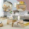 Oval Coffee Table Safety Glass – 104.9x60cm. Table Frame with Light-Colored, Arranged Compartment Elements and Integrated Storage Function.