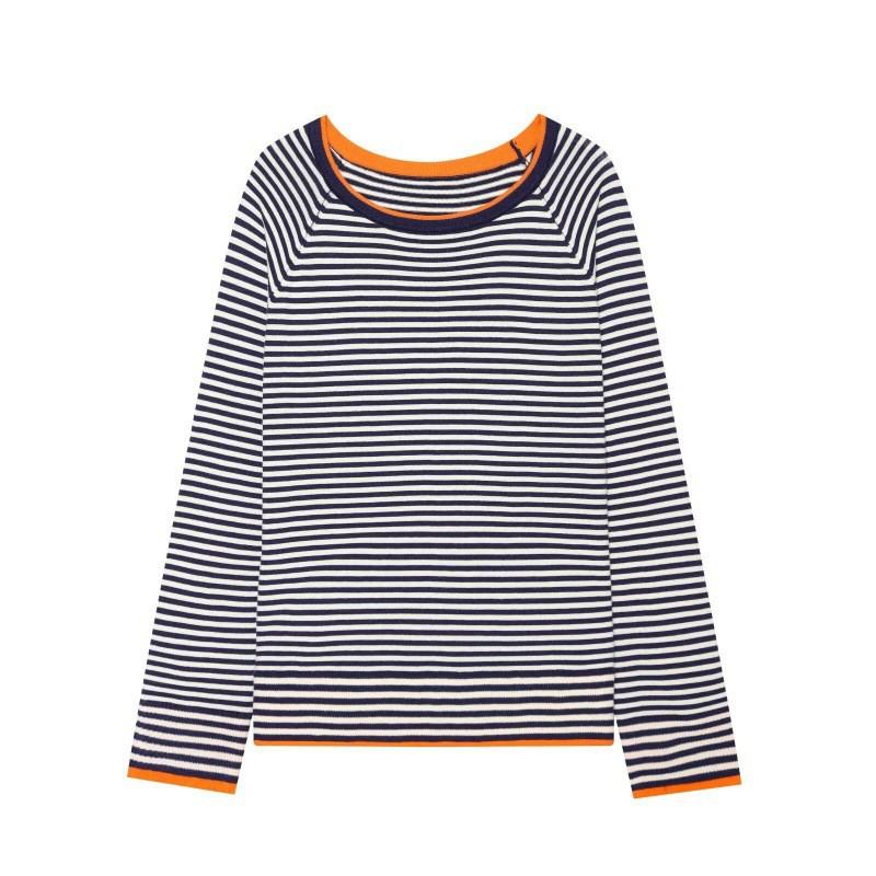 Womens Long Sleeve Crew Neck Striped Knit Sweater Casual Layered Top 2026 Fall