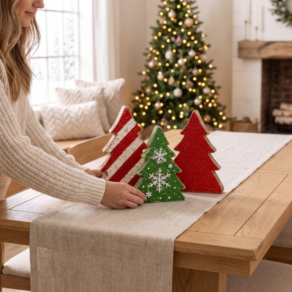 3/4/5pcs 2D Flat Wooden Christmas Tree Ornaments Tabletop Xmas Tree Family Gathering