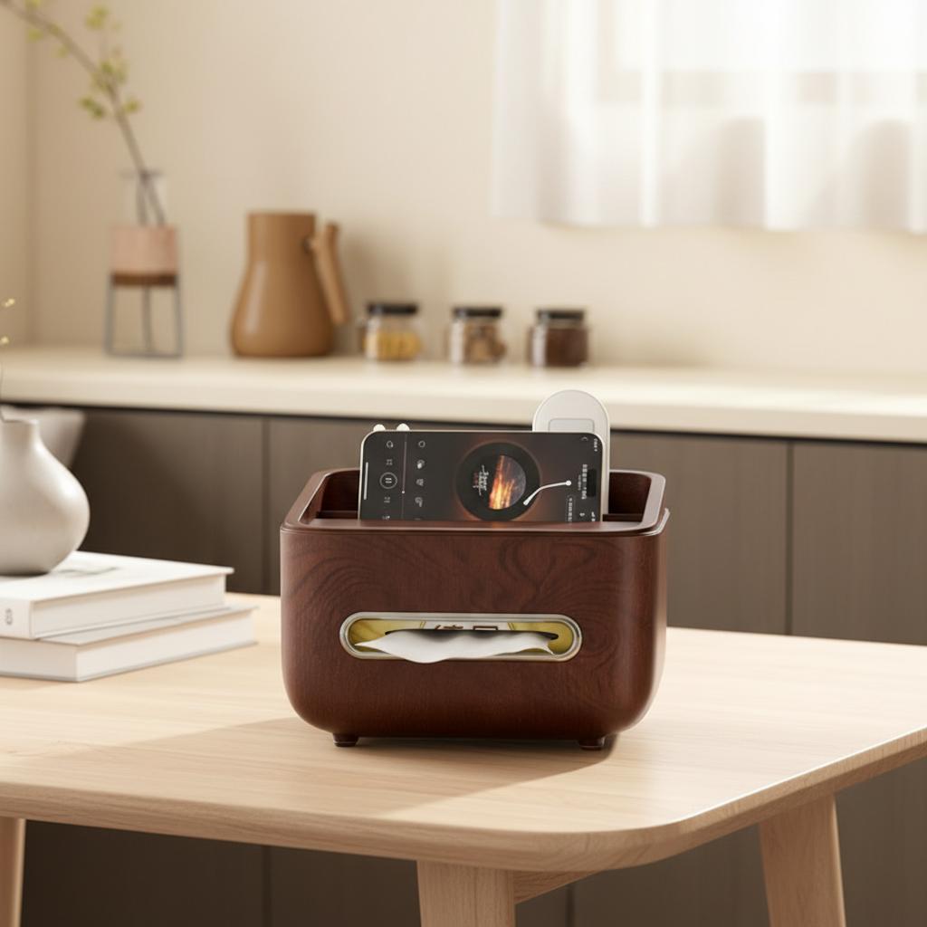 Multifunctional Tissue Box Cover with Storage for Remote & Phone Modern Desktop Organizer for Living Room Bedroom Coffee Table