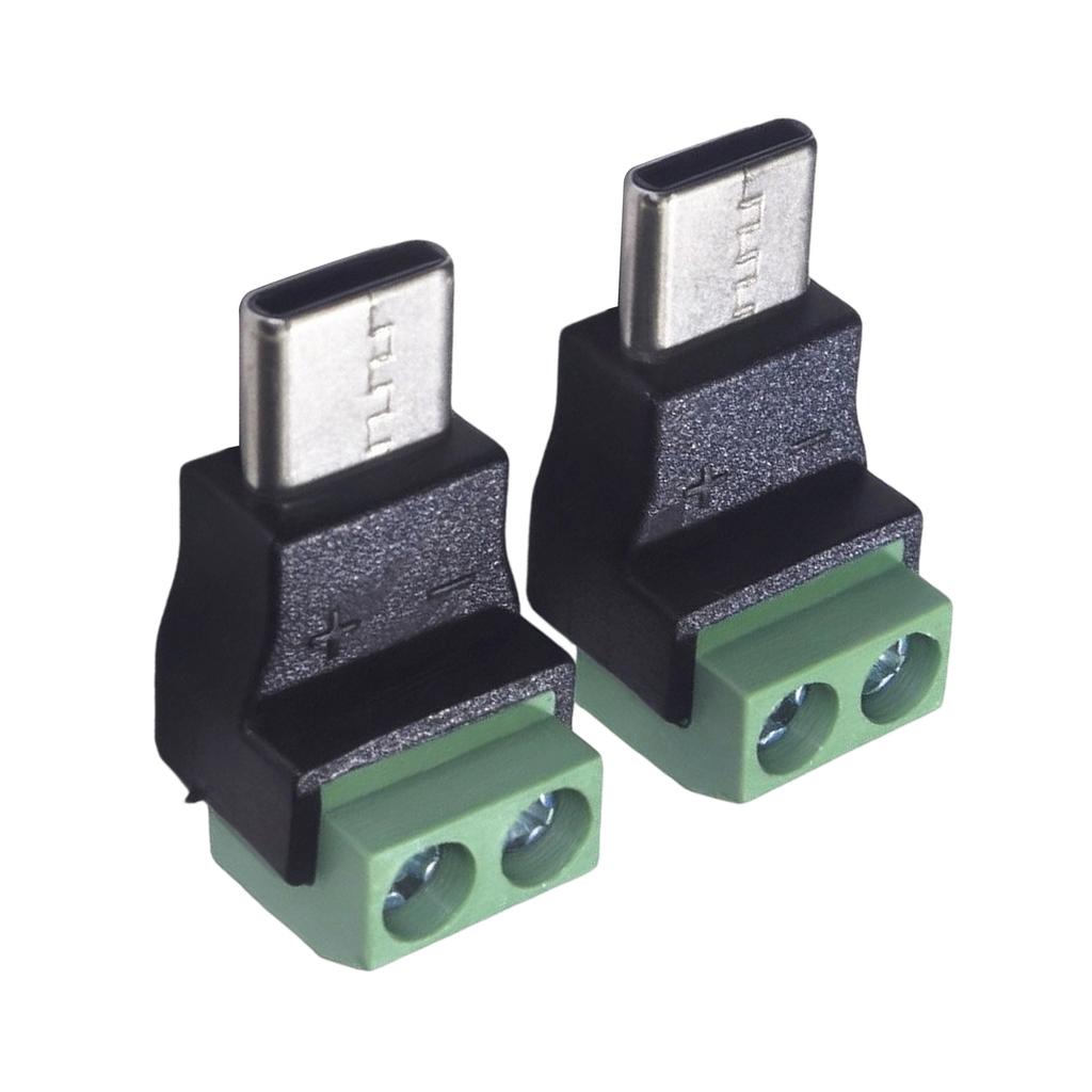 2 шт. USB C Male на 2-контактный безпаяный разъем, обжимной клеммный адаптер, выходная мощность 5 В 3 А для ремонта мелких гаджетов