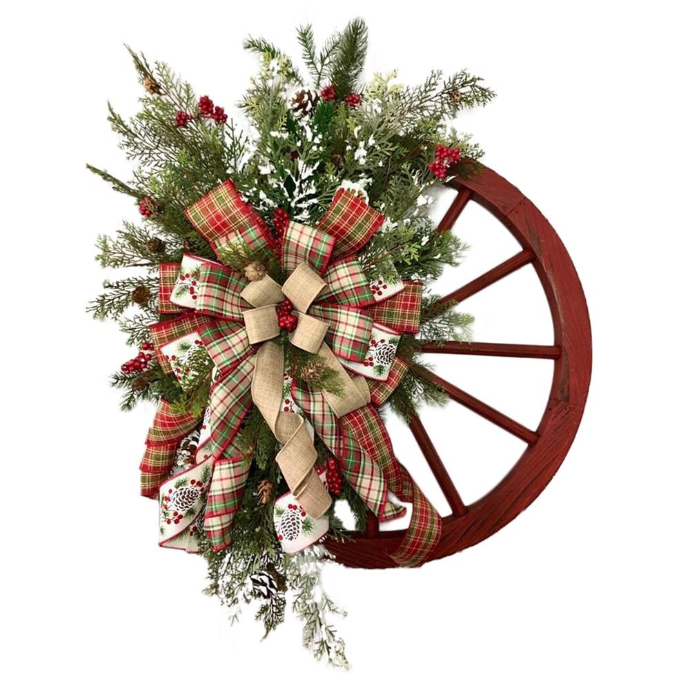 Christmas Wreath Wooden Door Hanging Farmhouse Wagon Wheels Wreath