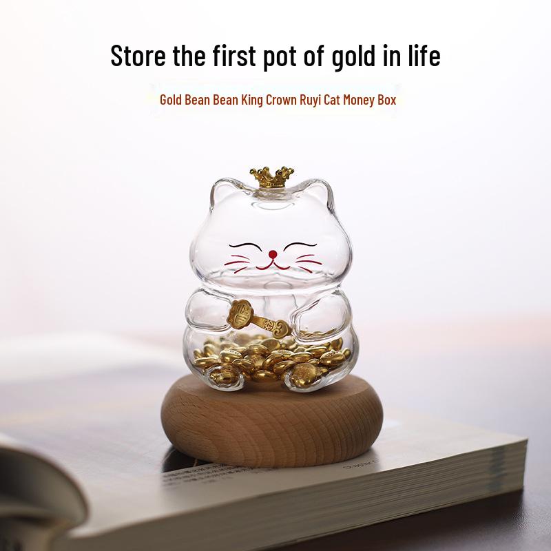 Mini Ruyi Cat Wishing Bottle Piggy Bank for Gold Bars & Sunflower Seeds