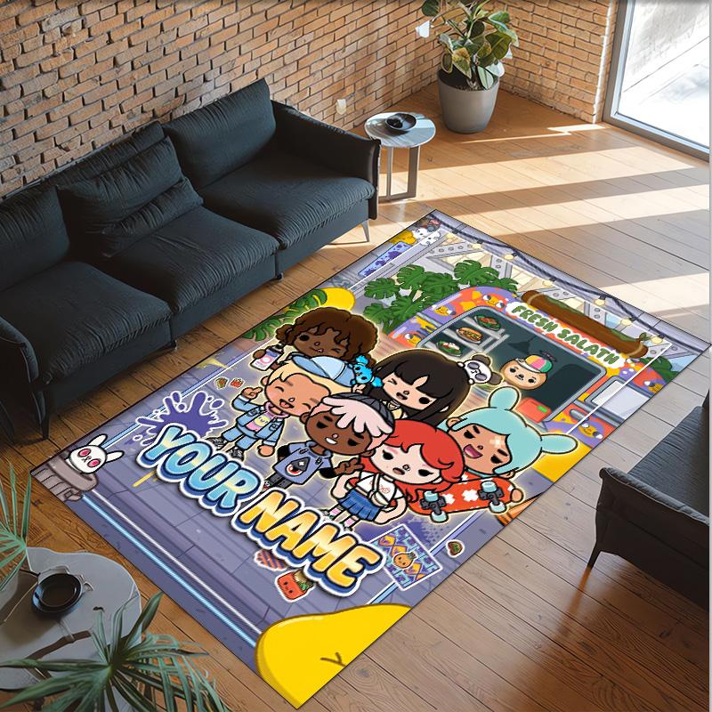 Personalized Crystal Velvet Carpet Custom Name Text,Toca Boca Anti Slip Area Rug For Home Decoration