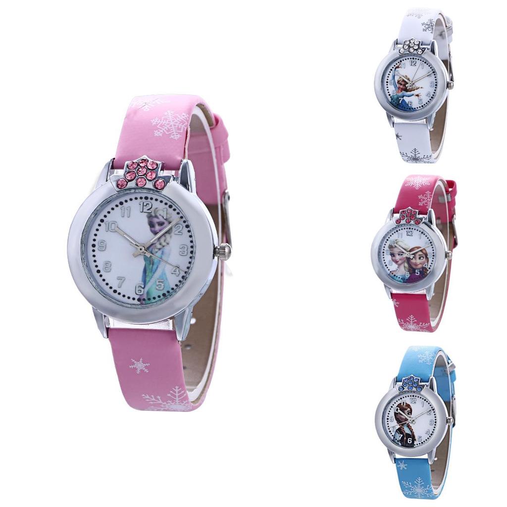 Cute Frozen Cartoon Quartz Watch For Boys And Girls With Colorful Pu Leather Strap And Life Waterproof Feature