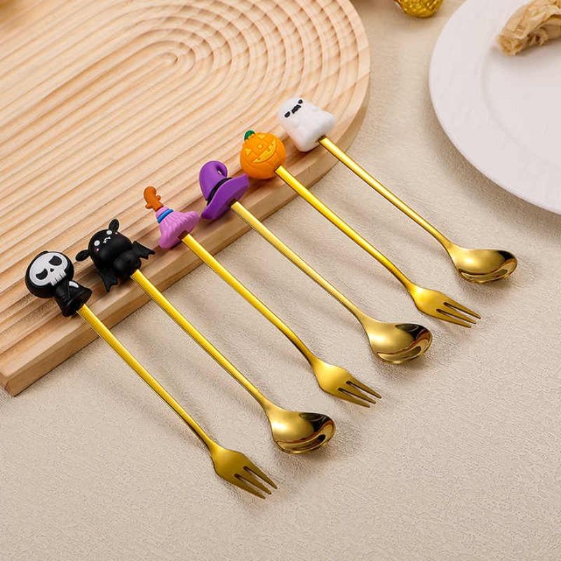 Halloween Gifts 304 Stainless Coffee Spoons Halloween Style Pendant Cake Fork Theme Party Dining-table Cutlery Set