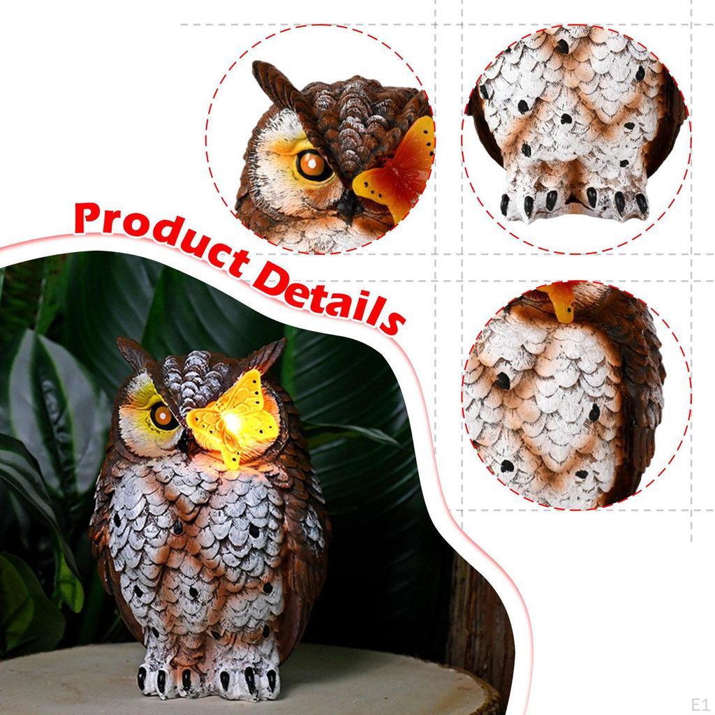 Solar Garden Statue Yard Ornament Owl Figurine Home Decor Resin with Light Animal Sculpture
