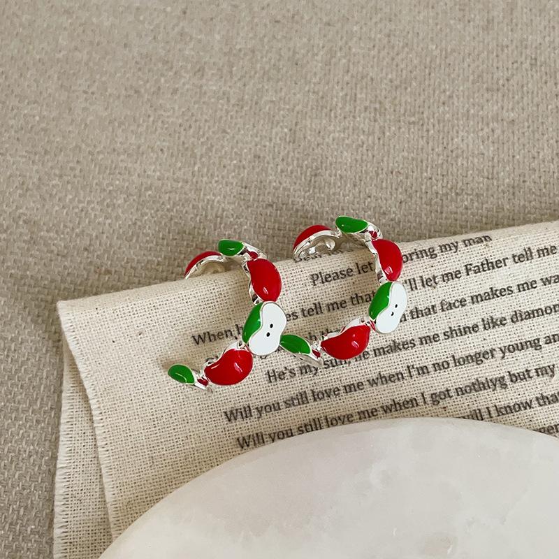 Дизайн Sense Игривые милые серьги-гвоздики в виде красного яблока Женские нишевые уникальные индивидуальные изысканные модные универсальные серьги