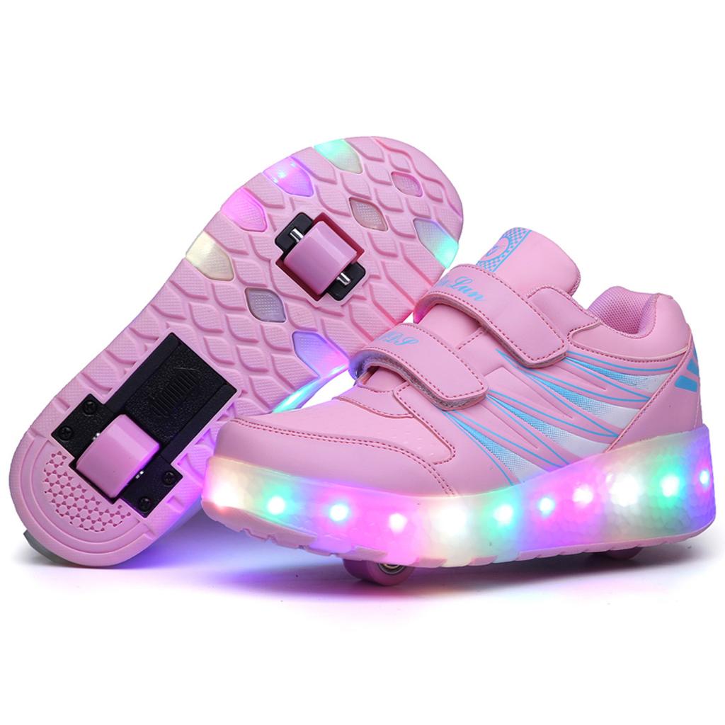 Overseas Runaway Shoes, Children's Wheel Shoes LED Ultra-light Luminous Charging Boys and Girls Light Shoes Sports Flying Woven Shoes