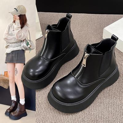 Мартинсы на толстой подошве женские осенние ретро универсальные челси короткие ботинки на молнии с утолщением тонкие ботинки