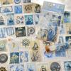 50 Штук Листовок со Золотым Штампом и Синих Винтажных Морских Почтовых Марок-Наклеек