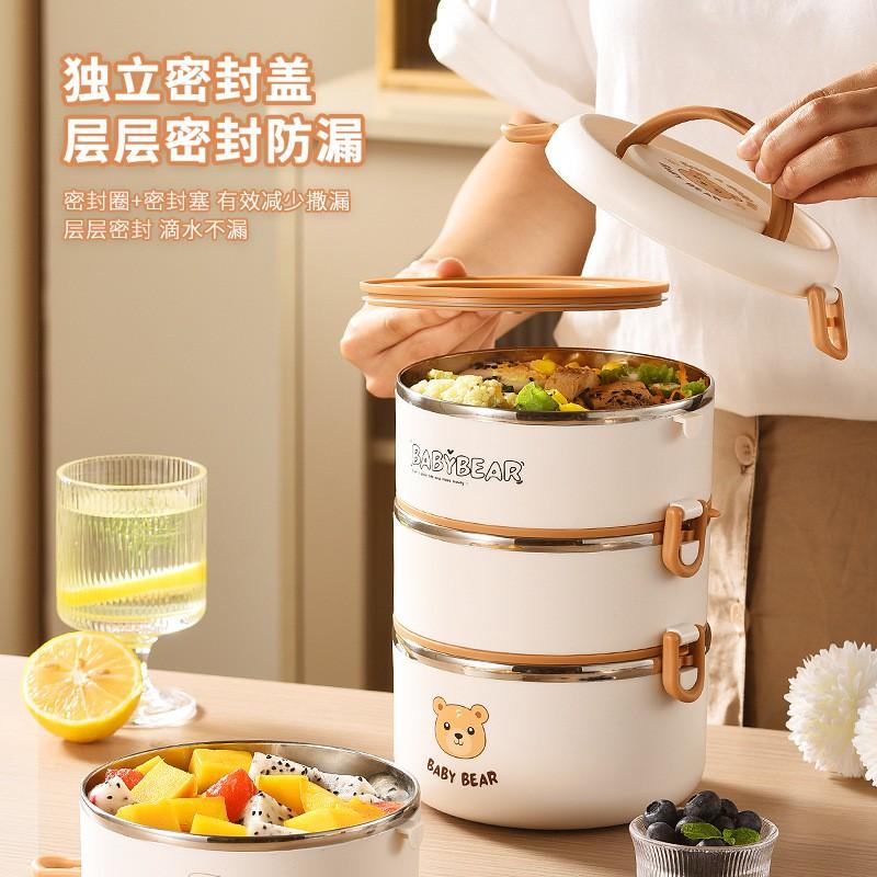 Stainless Steel Insulated Lunch Box Adults Kids - Round Multi-Layer Bento Container With Lid Utensils