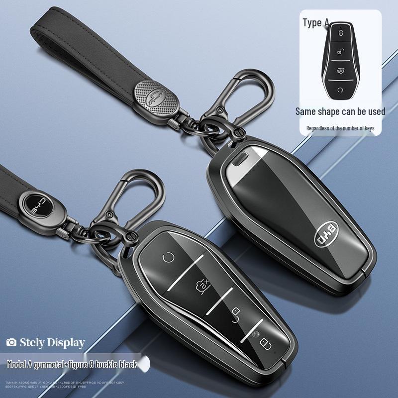 Чехол для ключа автомобиля BYD Yuan Pro/Plus - Защитная оболочка из натуральной кожи с металлическим брелоком