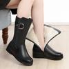 Mid Length Boots for Women's New Mother's Shoes, Cotton Shoes, Thick Heels, Middle-aged Women's Leather Boots, Women's Shoes