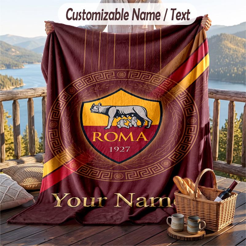 Flannel Blanket AS Roma Print Custom Name Text Soft Throw for Sofa Bed