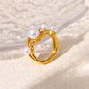 Inlaid Imitation Pearl Hollow Ring Wind Stainless Steel Plated 18K Real Gold Niche Design Jewelry