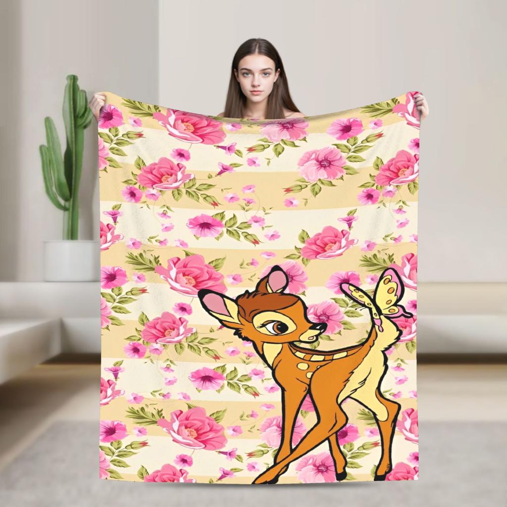 Cartoon Deer Bambi Blankets Fleece Funny Breathable Throw Blankets for Bed Sofa Winter