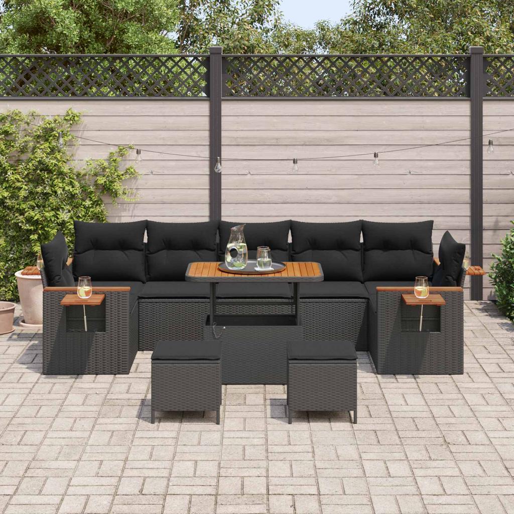Garden Sofa Set with Cushions 13 pcs Black Poly Rattan