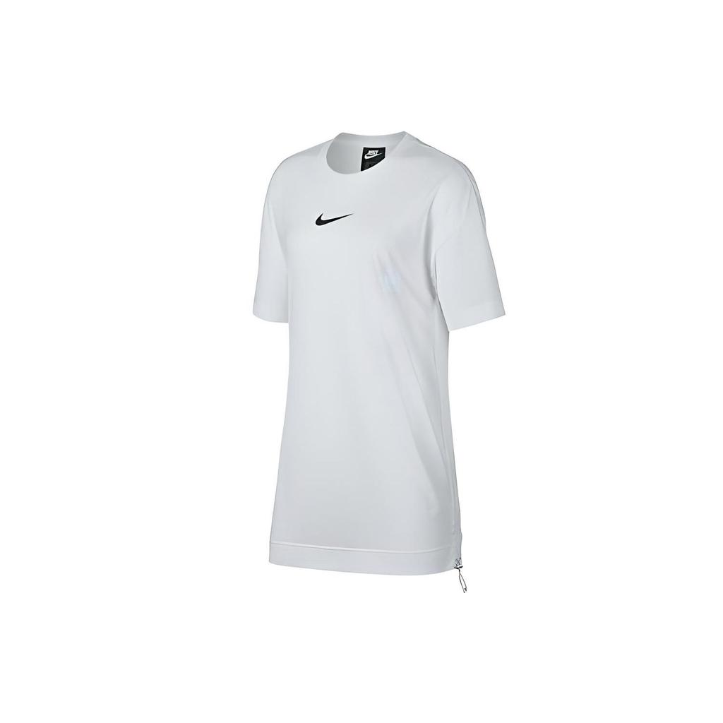 Nike Sportswear Swoosh Logo Side Drawstring Back Sports Casual Comfortable Breathable Short Sleeve Dress Women Dresses White BQ7961-100
