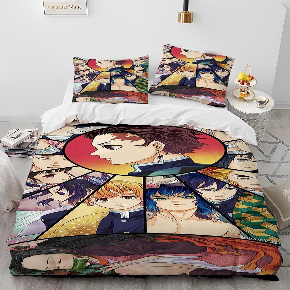 Demon Slayer Bedding Set Kamado Nezuko Duvet Cover Set Bedspread Pillowcase King Queen Full Single Size Bed Linen Kids Teen Gift