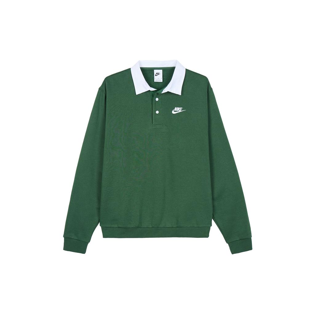 Nike Club Fleece Colorblock Long Sleeve Polo Men Tops Spruce-Green DX0538-323