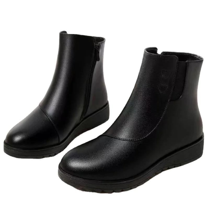 Женская обувь 2024 года, высококачественные женские ботинки на молнии, зимние, с круглым носком, из цельного плюша, теплые, короткие, на низком каблуке, модные ботинки