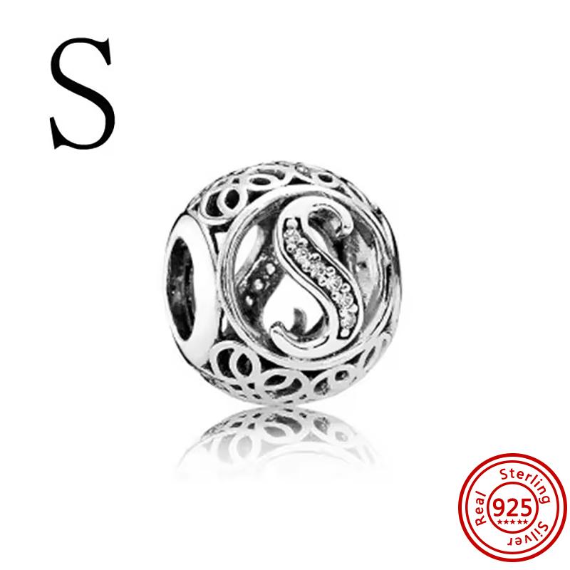 925 Чистая медь Символ бесконечности Полый Круг A-Z 26 Букв Алфавита Сияющие Циркониевые Бусины Подходят для Оригинального Браслета с Шармами Pantaro