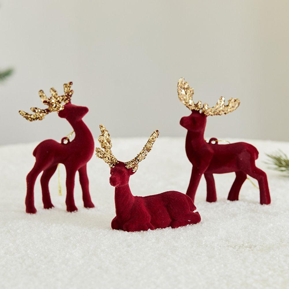 Simulation Christmas Red Deer Figurines Elegant Reindeer Ornaments Elk Glitter Deer Decor Table