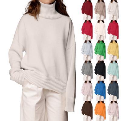 Женский модный свободный свитер с высоким воротом и длинными рукавами, однотонный повседневный свитер